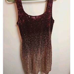 Speechless Maroon Red Shimmering Sequin Mini Fitted Formal Cocktail Dress SZ 15